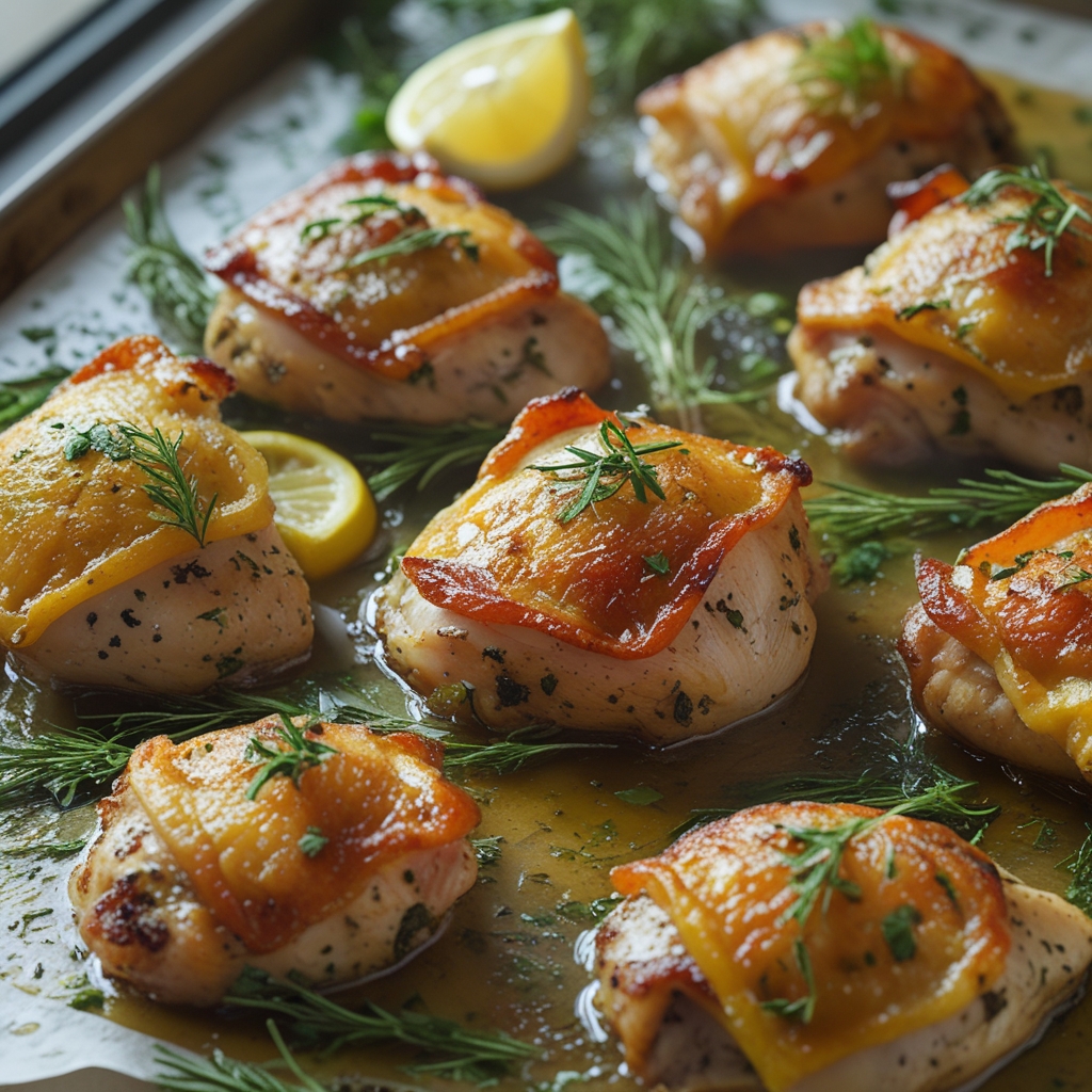 Crispy Lemon Herb Roasted Chicken Thighs Easy Homemade Recipe with Fresh Aromatics for Juicy Flavor