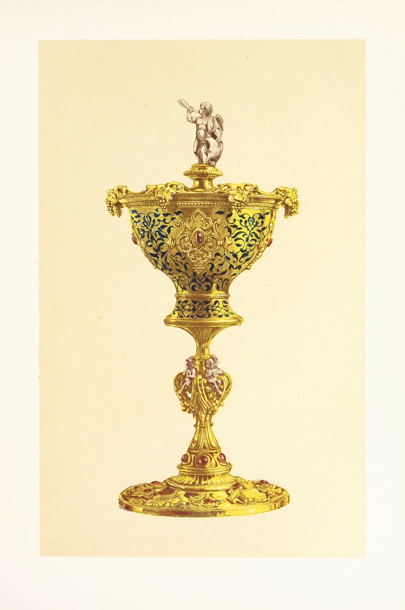 Vase or Hanap with Cover in Silver Gilt Enamelled and Set with Jewels 1858
