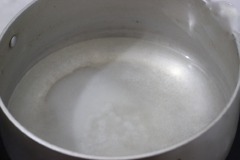 Cho vào nồi 150ml nước, 30ml giấm gạo, 2 thìa súp muối. Đun sôi thì để thật nguội.