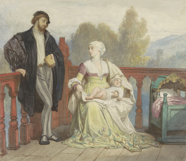 Francesca di Rimini en Paolo di Polenta met kind op een balkon 1829   1888