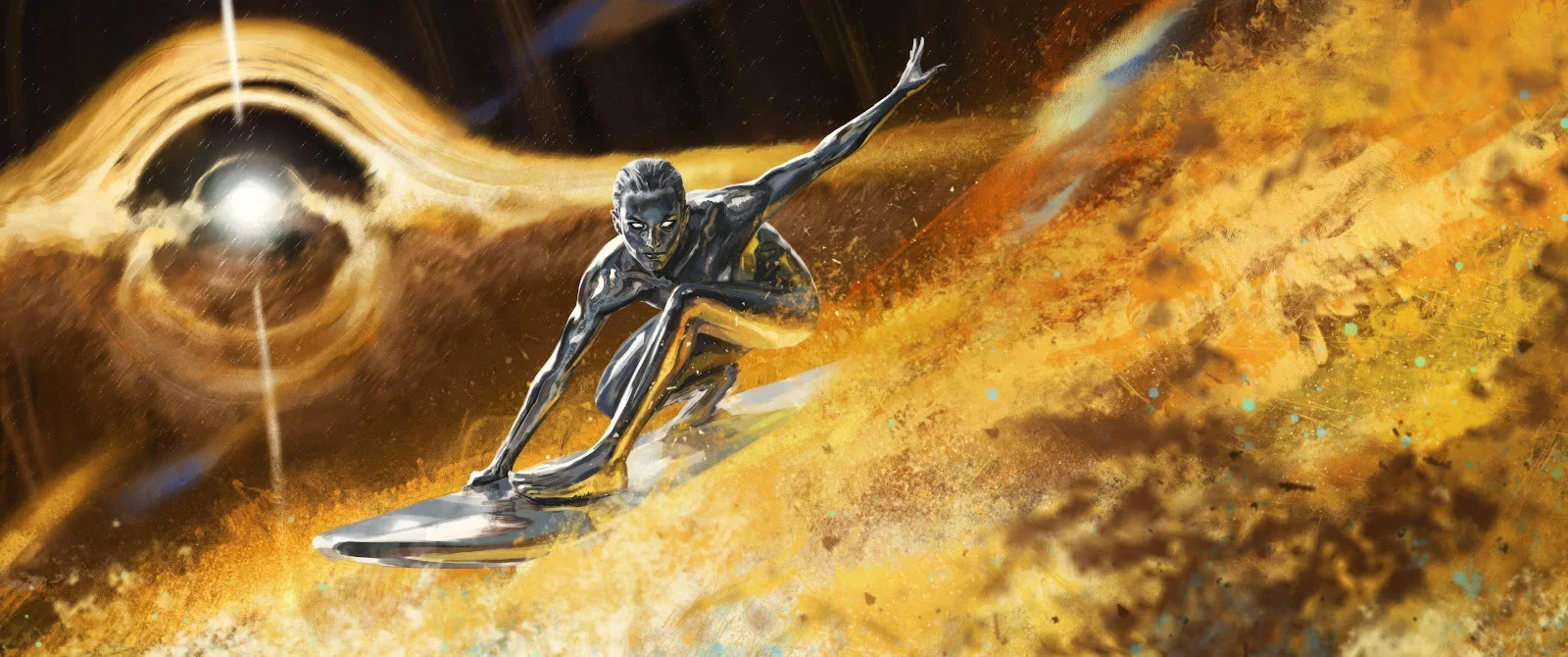 The Silver Surfer Cosmic Ride - Digital Painting 5K Wallpaper (6880x2880)