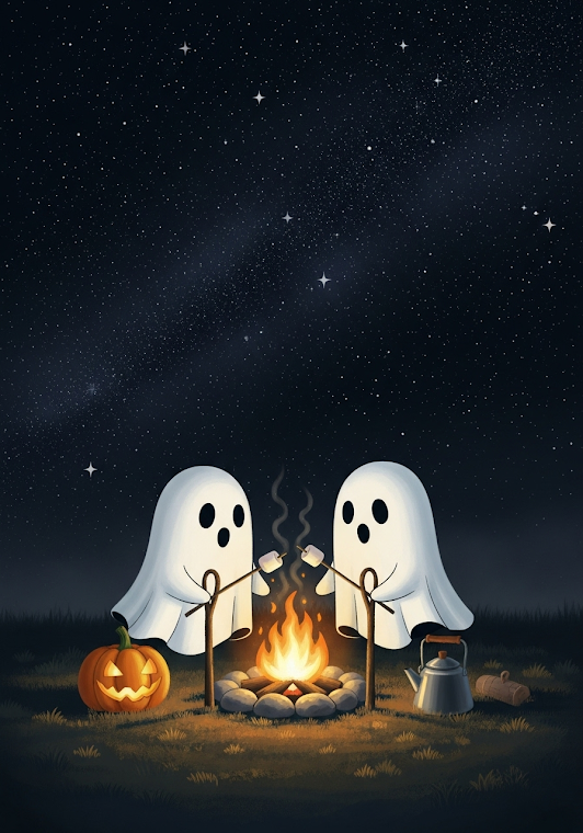 Ghosts Roasting Marshmallows Under Stars
