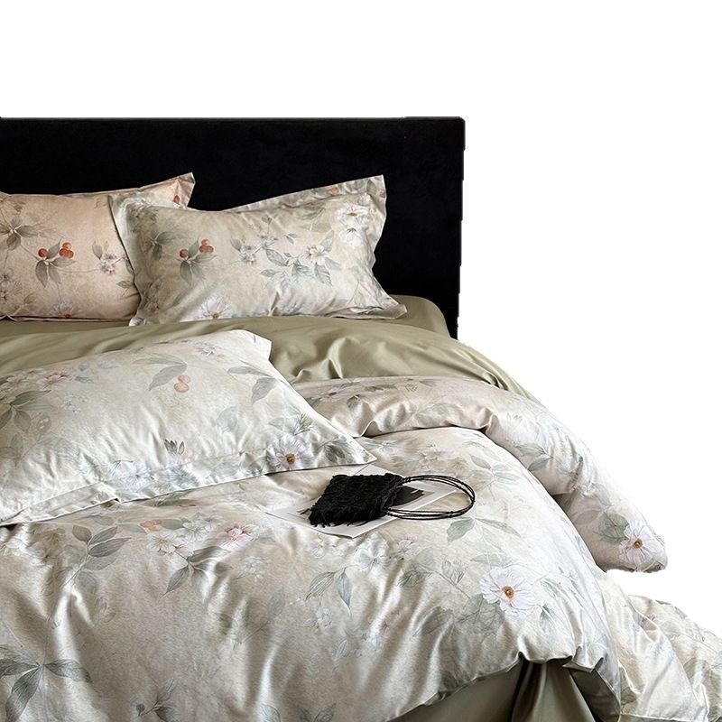 Cotton bedding set with floral pattern, 4-piece