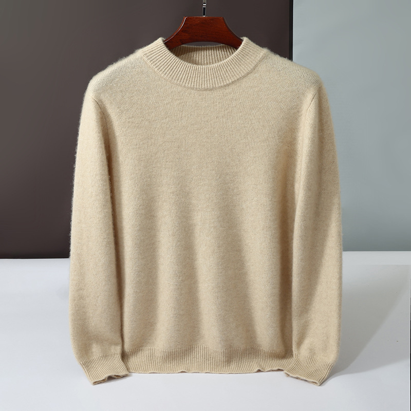 Men's Cashmere Sweater, Stand-Up Collar, Solid Color