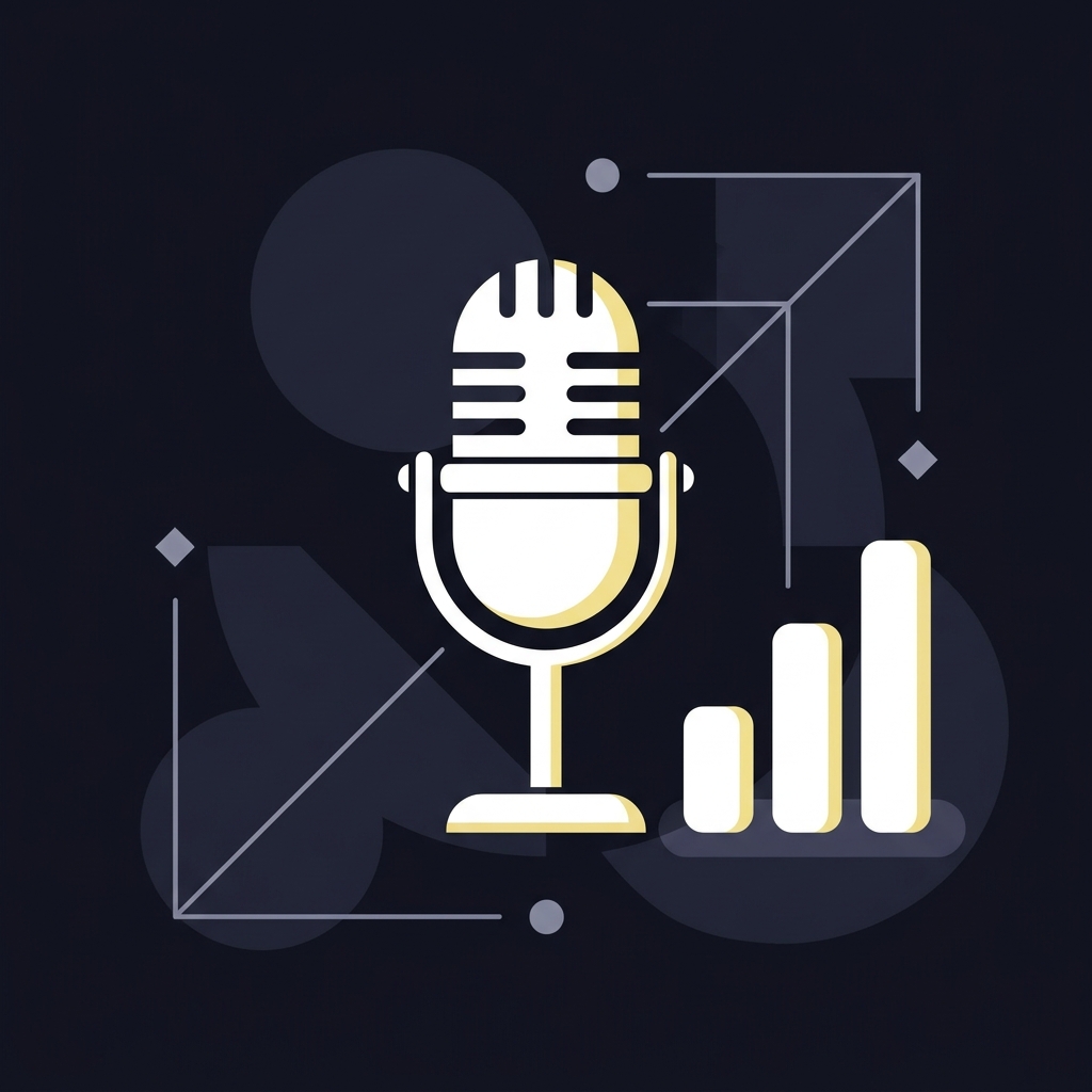Minimalist 2D vector of a microphone and three ascending rounded bars on a dark Funded Plays palette representing american idol odds