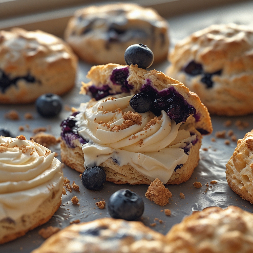 Blueberry Cinnamon Crunch Sourdough Cathead Biscuits with Whipped Salted Vanilla Bean Butter - Easy Homemade Breakfast Treat finished