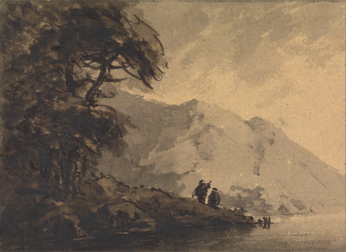 Two Figures on Shore with Mountain Rising Behind between 1745 and 1748