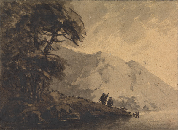 Two Figures on Shore with Mountain Rising Behind between 1745 and 1748