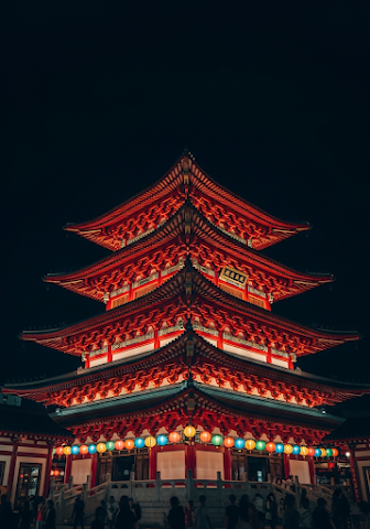 Buddhist Temple Lanterns Night