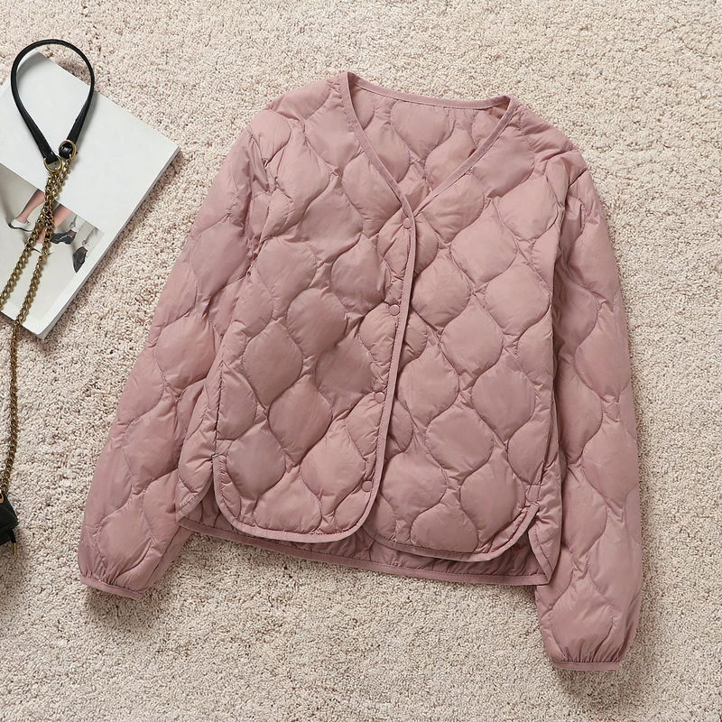 Lightweight down jacket with V-neck for men and women