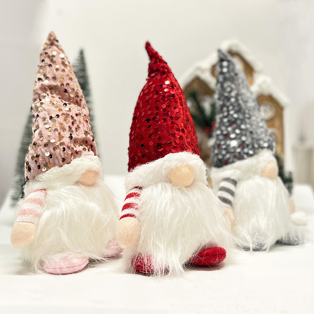 Illuminated Christmas gnome figurine with sequined hat