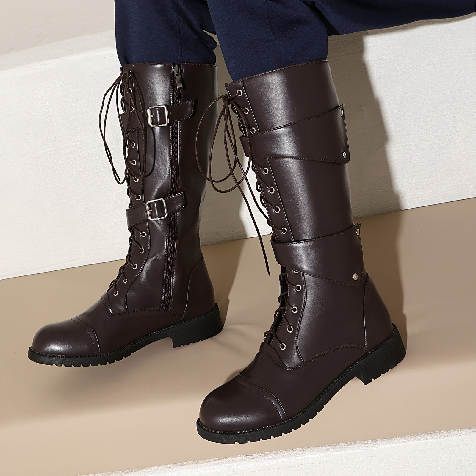 Men's boots with buckles and laces