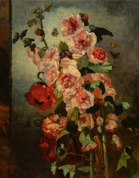 Still life with hollyhocks and poppies 1855