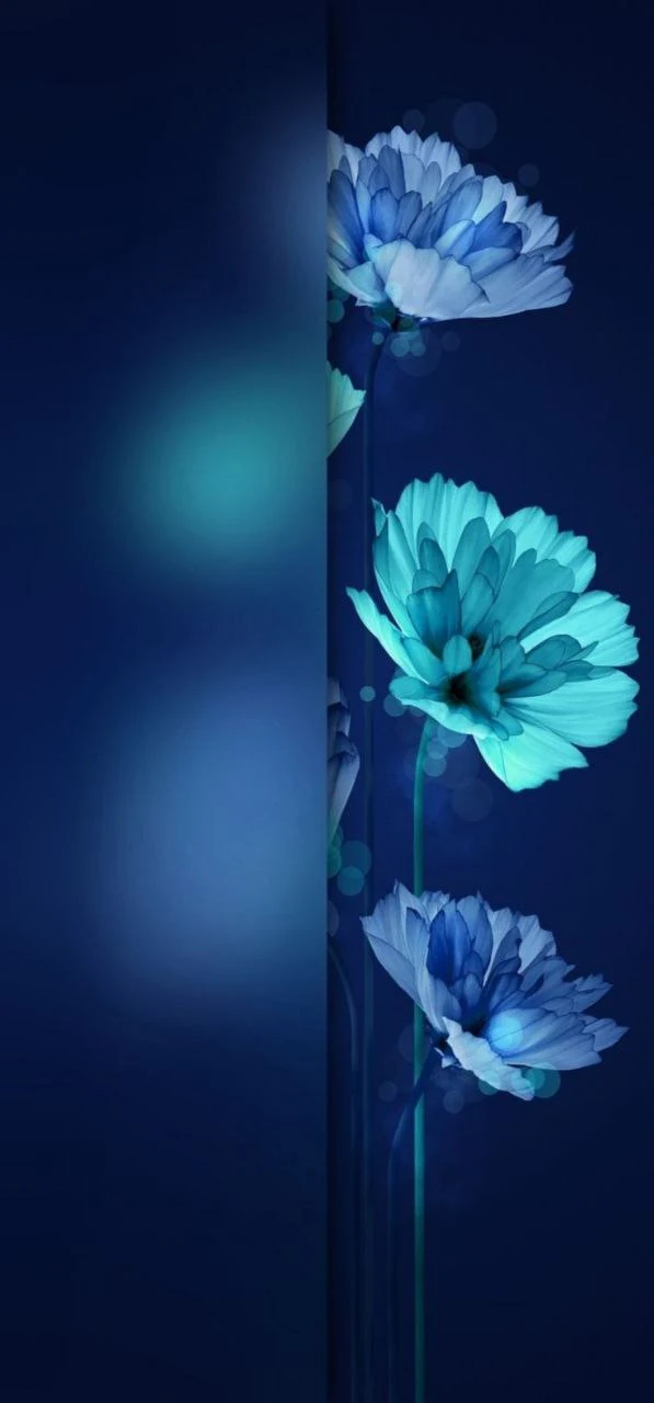 Blue Flowers, Abstract Floral, Dark Blue Aesthetic, Modern Flower Art iPhone Wallpaper Background (597x1280)