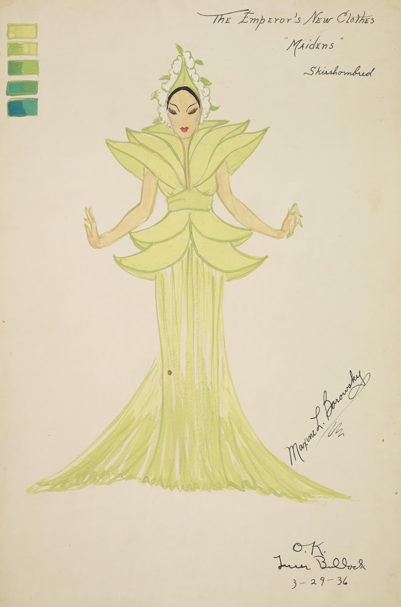 Emperors New Clothes Maidens green gown with top shaped like leaves 1934 1943