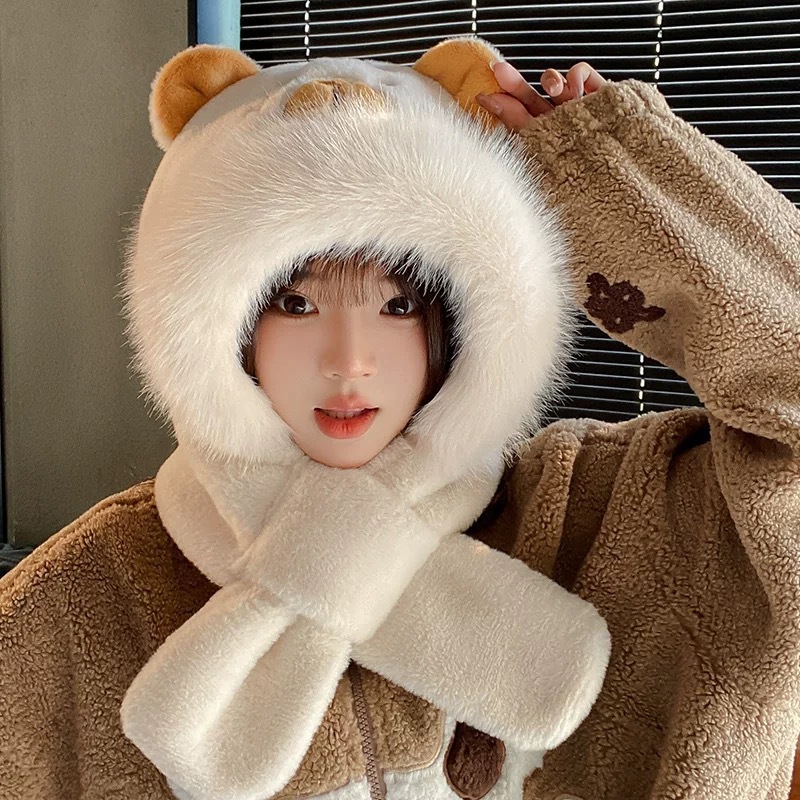 Plush set: Hooded beanie and scarf