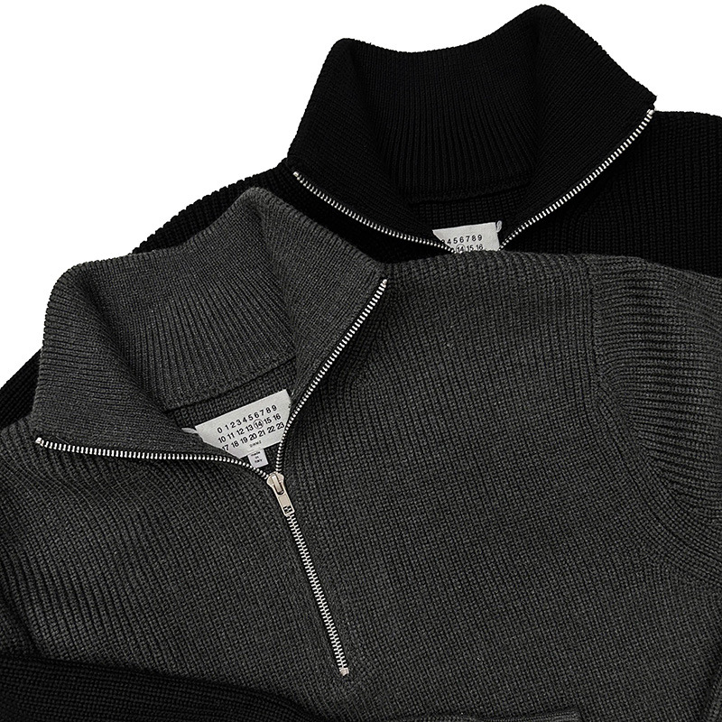 Unisex knitted pullover, half-zip, wool blend