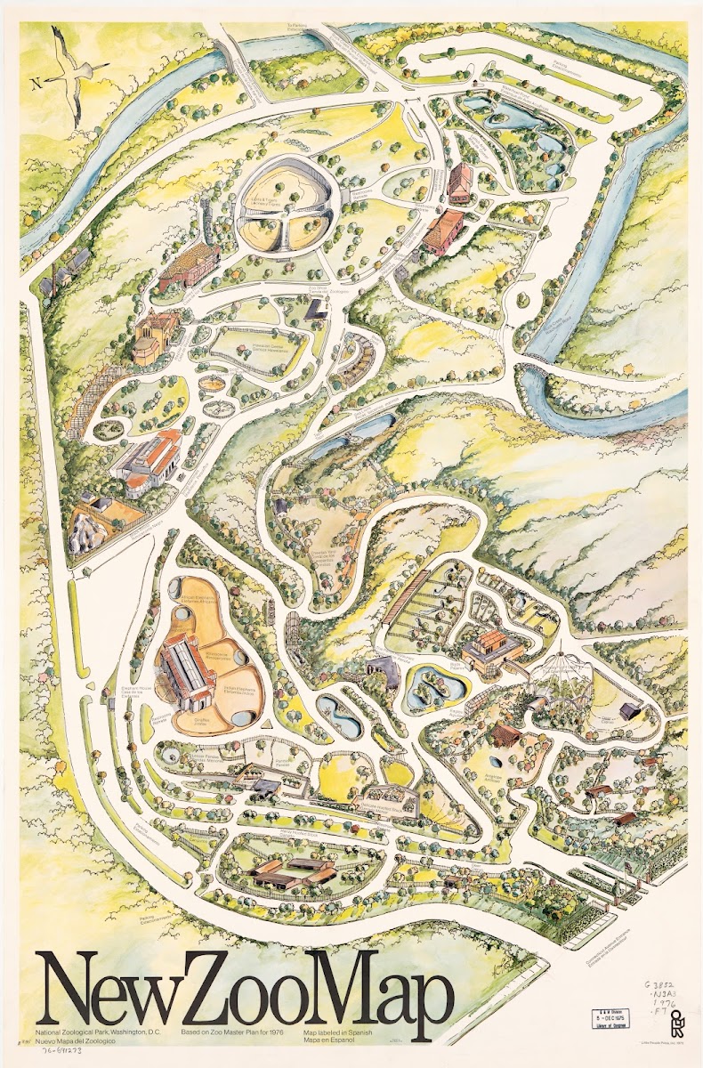 New zoo map National Zoological Park Washington DC Nuevo mapa del zoologico 1975