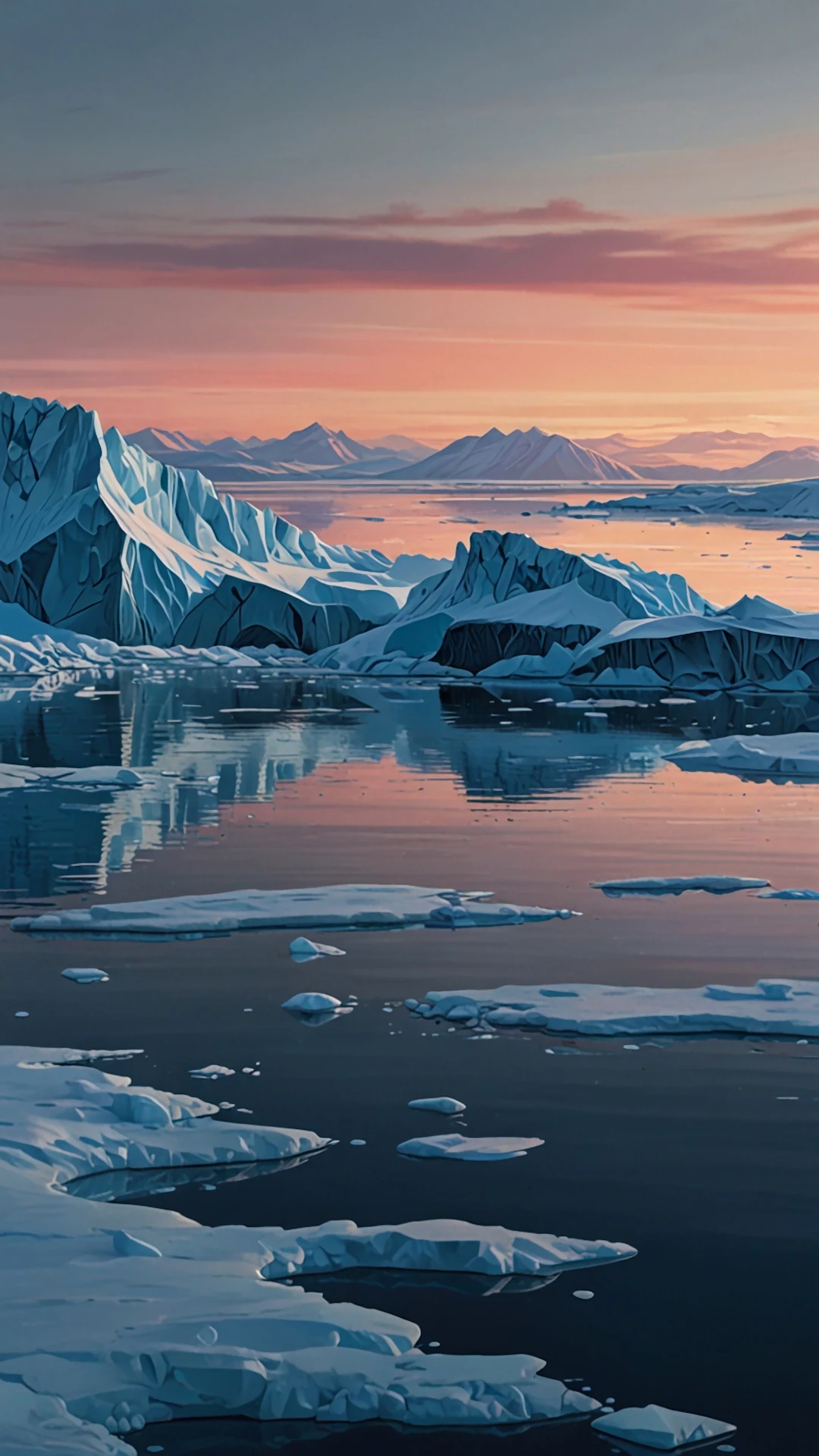 Arctic Icebergs and Glaciers at Pastel Polar Sunset - Free 4K mobile Wallpaper