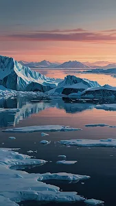 Arctic Icebergs and Glaciers at Pastel Polar Sunset