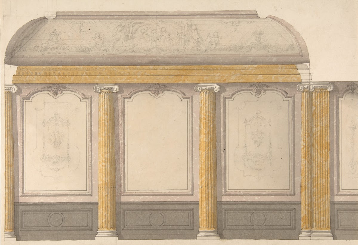 Design for wall panels with putti and flowered garlands 19th Century