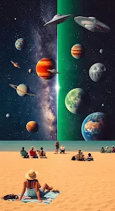 Cosmic Beach Vacation Split Reality Art