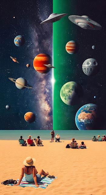 Cosmic Beach Vacation Split Reality Art - Free mobile Wallpaper