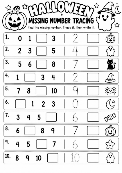 Halloween Missing Number Tracing