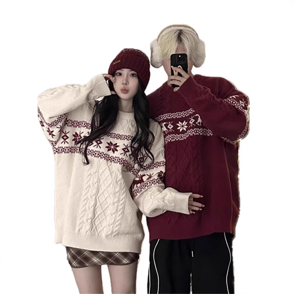 Nordic knitted sweater with reindeer pattern, unisex