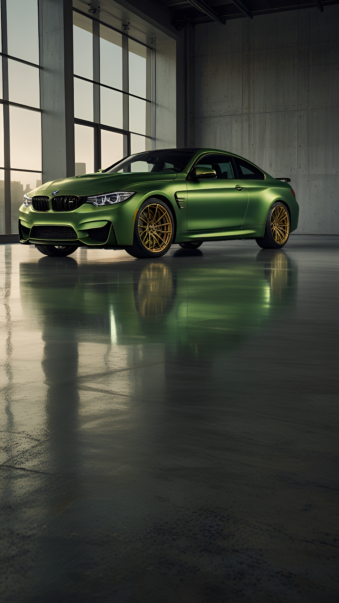 BMW M4 Competition Green Coupe Gold Wheels Showroom - Free 4K mobile Wallpaper