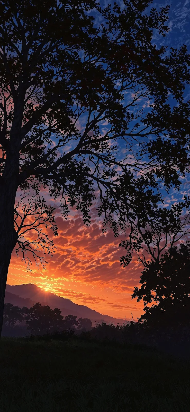 Dramatic Sunset Over Dark Hills - Digital Landscape Painting Full HD iPhone Wallpaper (1181x2558)