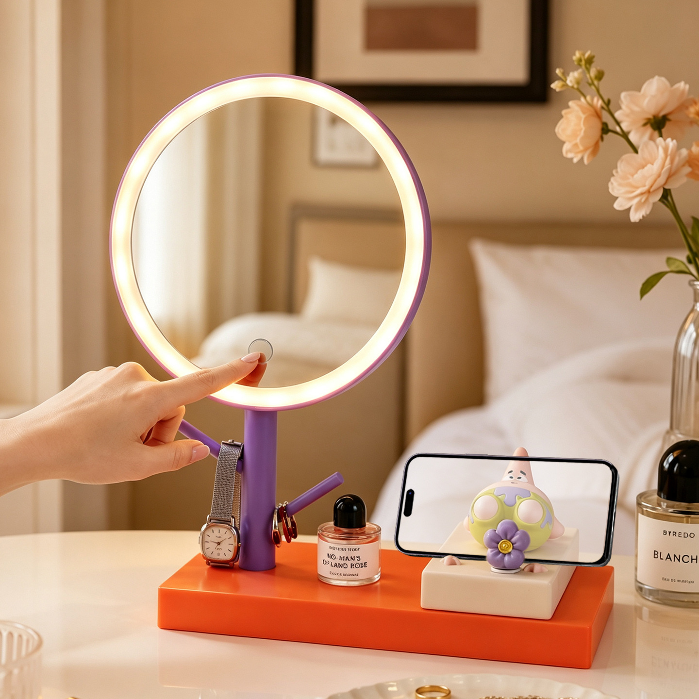 LED Makeup Mirror with Phone Holder