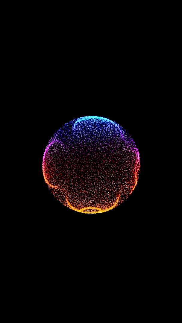 Glowing Particle Sphere with Rainbow Gradient on Black