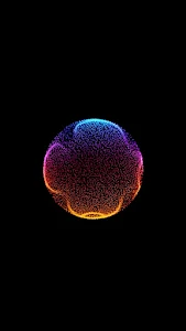 Glowing Particle Sphere with Rainbow Gradient on Black