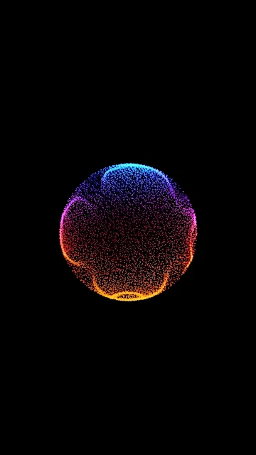 Glowing Particle Sphere with Rainbow Gradient on Black