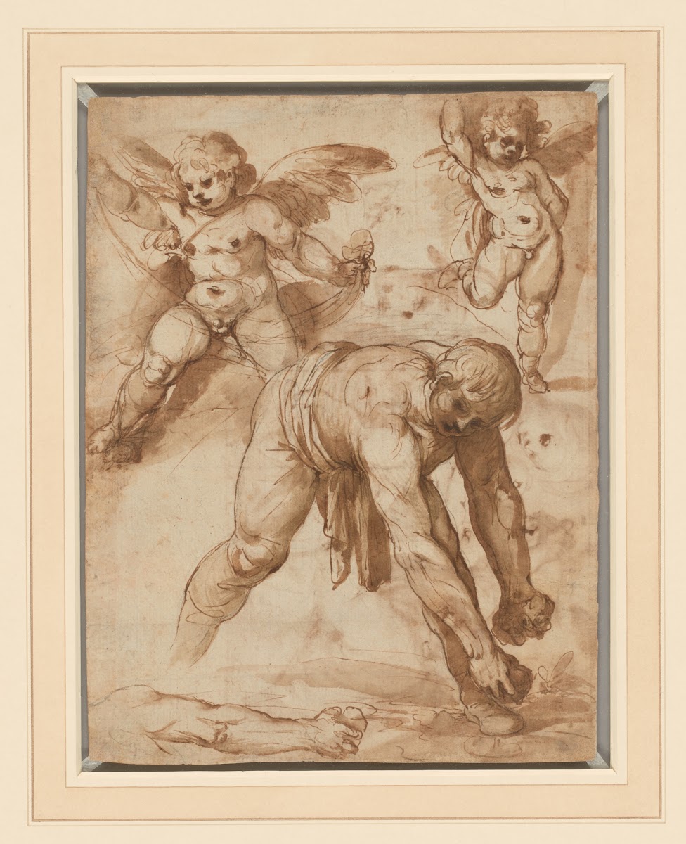 Studies of a Figure Bending Over Two Putti and an Arm 1596 97