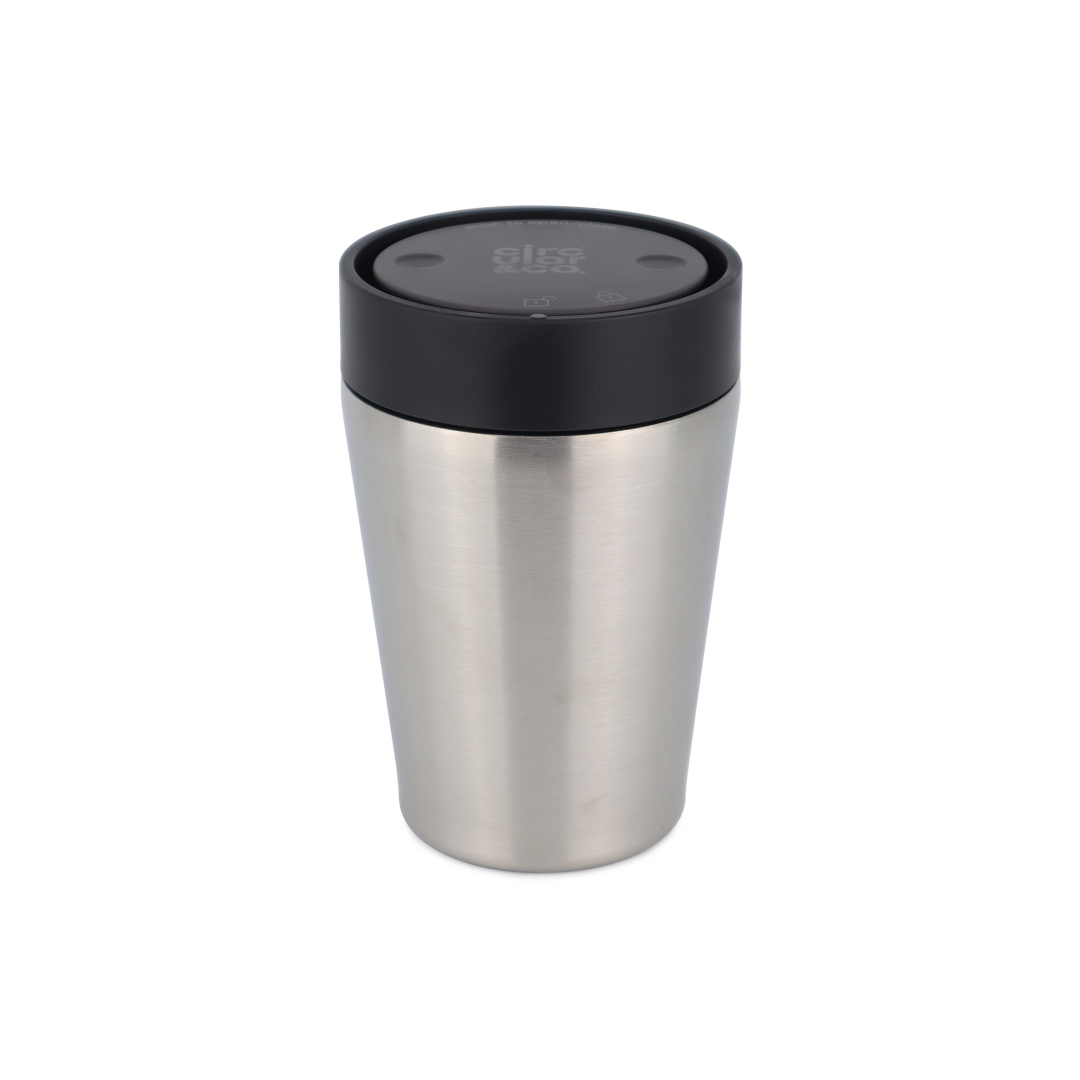 Recycled Stainless Steel Cup 8oz Uncoated / Ink Black Lid