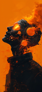 Dark Cyborg Profile Orange Energy Explosion Sci Fi Art