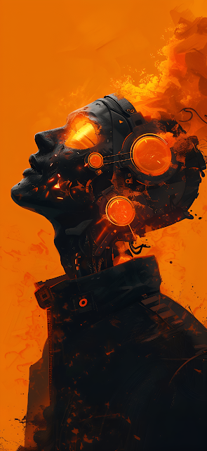 Dark Cyborg Profile Orange Energy Explosion Sci Fi Art - Free mobile Wallpaper