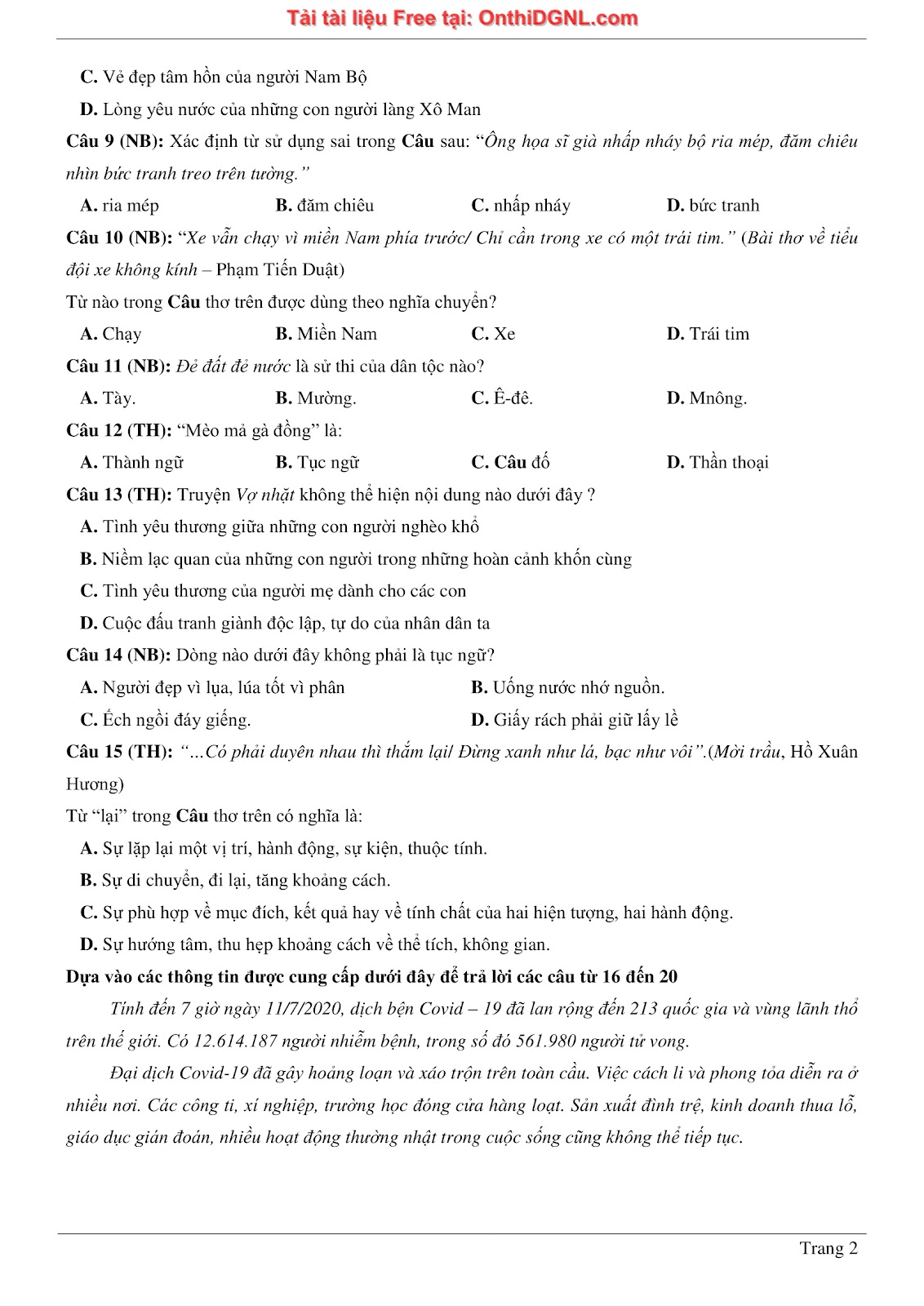500 bài tập môn Ngữ Văn - Ôn thi ĐGNL ĐHQG TP HCM Phần 21