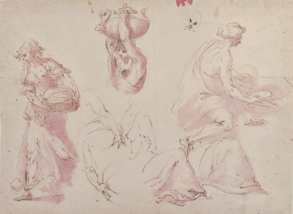 Figure Studies Woman Carrying a Basket Woman Carrying a Vase and Woman Seated at