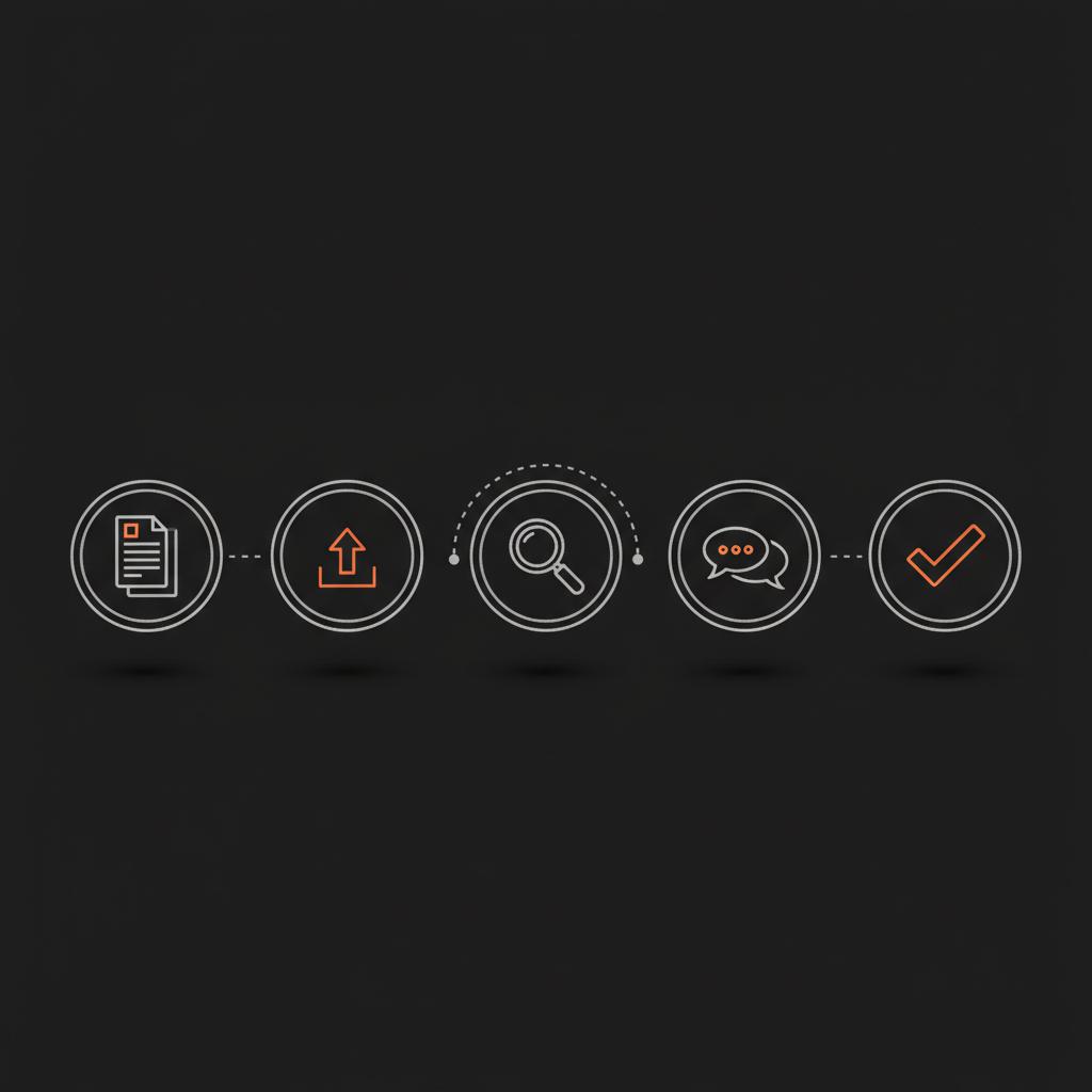 Minimal five-step verification checklist infographic with icons for prepare docs, submit, review, reply, approved in Social Success Hub brand colors for meta verified on instagram