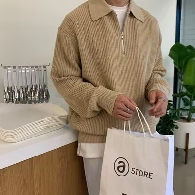 Herren-Strickpullover mit Polo-Kragen und Reißverschluss