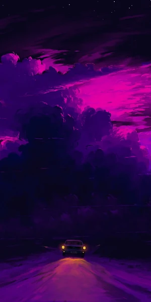 Digital Painting, Driving, Night, Sky, Clouds Full HD Wallpaper Background