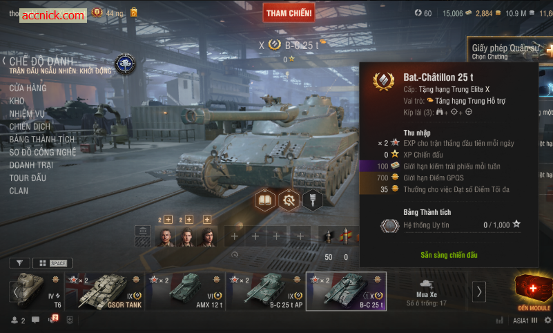 Acc WoT PC 4 tank cấp 10 có IS-7, T62A, BC 25T, AMX 30B, 16k...