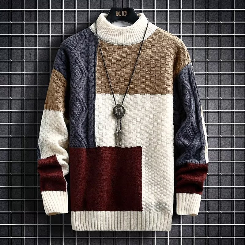 Herren-Strickpullover mit Stehkragen, gefüttert