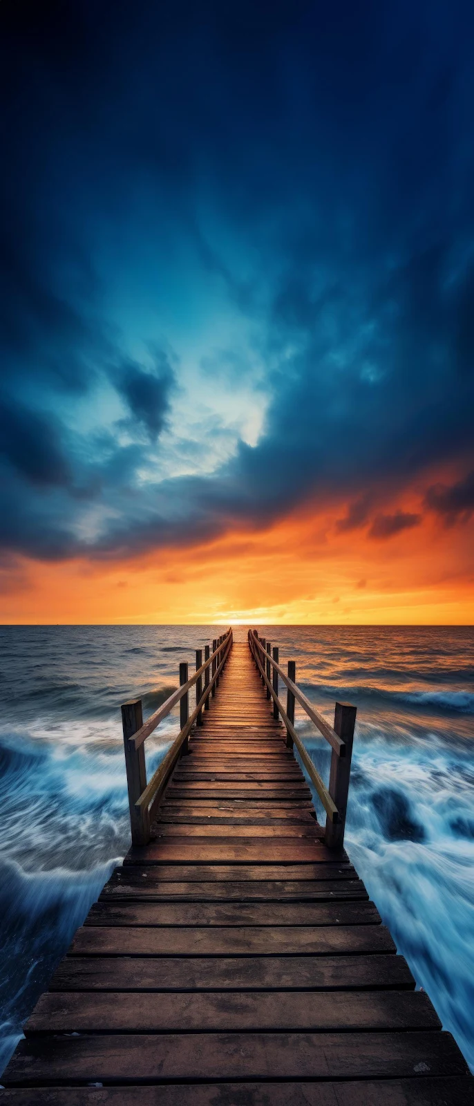 Sunset Pier, Ocean Landscape, Coastal Scenery, Dramatic Sunset Full HD iPhone Wallpaper Background (1157x2700)