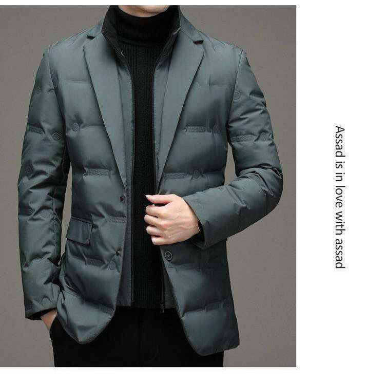 Men's down jacket in blazer style with removable collar