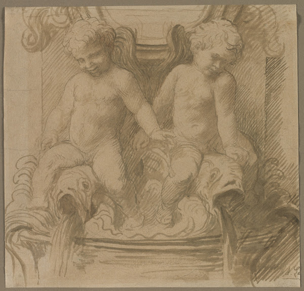 Fountain with Putti Riding Dolphins 1800s
