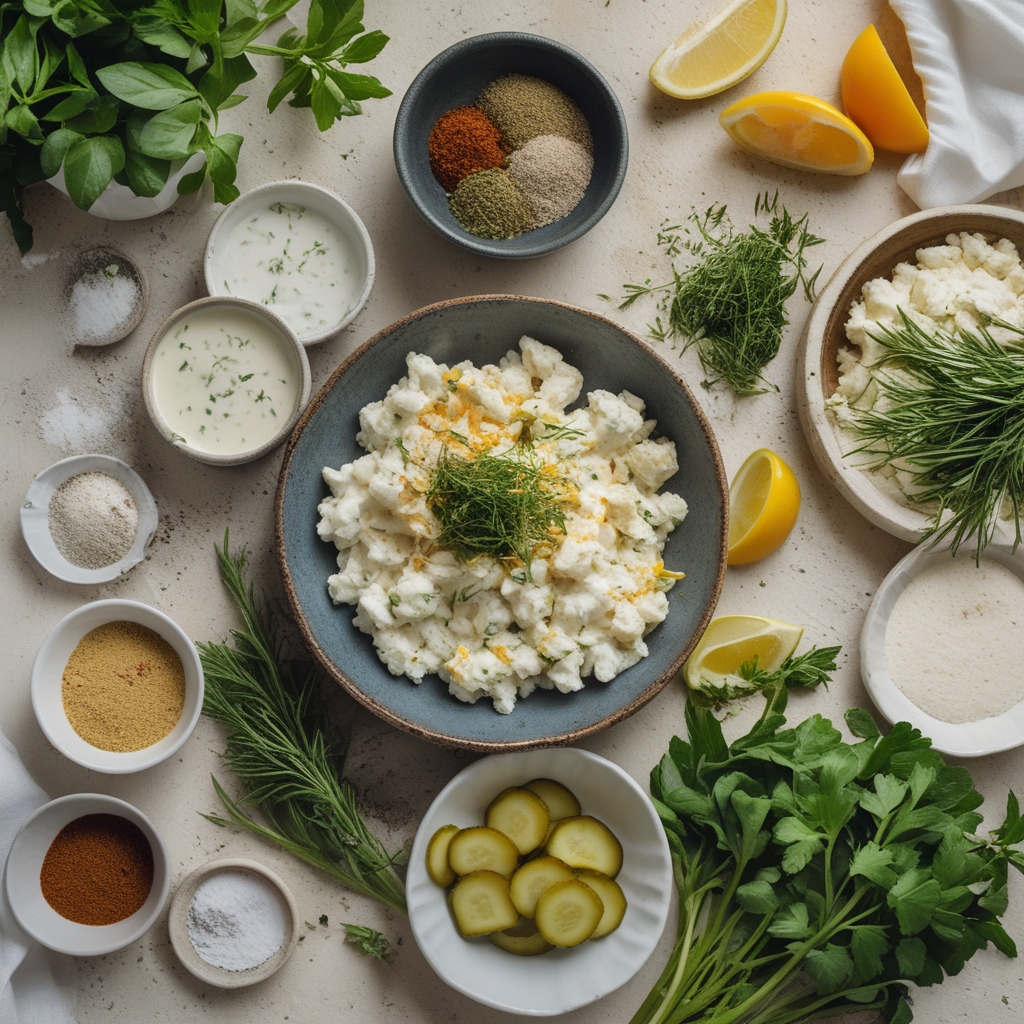 Ingredients for Healthy Dill Pickle Cottage Cheese Ranch Recipe for a Quick & Easy Snack